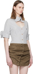 Vivienne Westwood Gray Pinstripe Shirting S/S Toulouse Frill Shirt