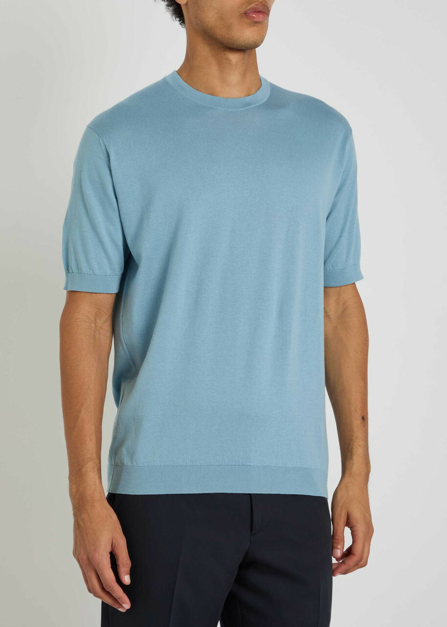 John Smedley Torin Fine-knit Cotton T-shirt Light Blue