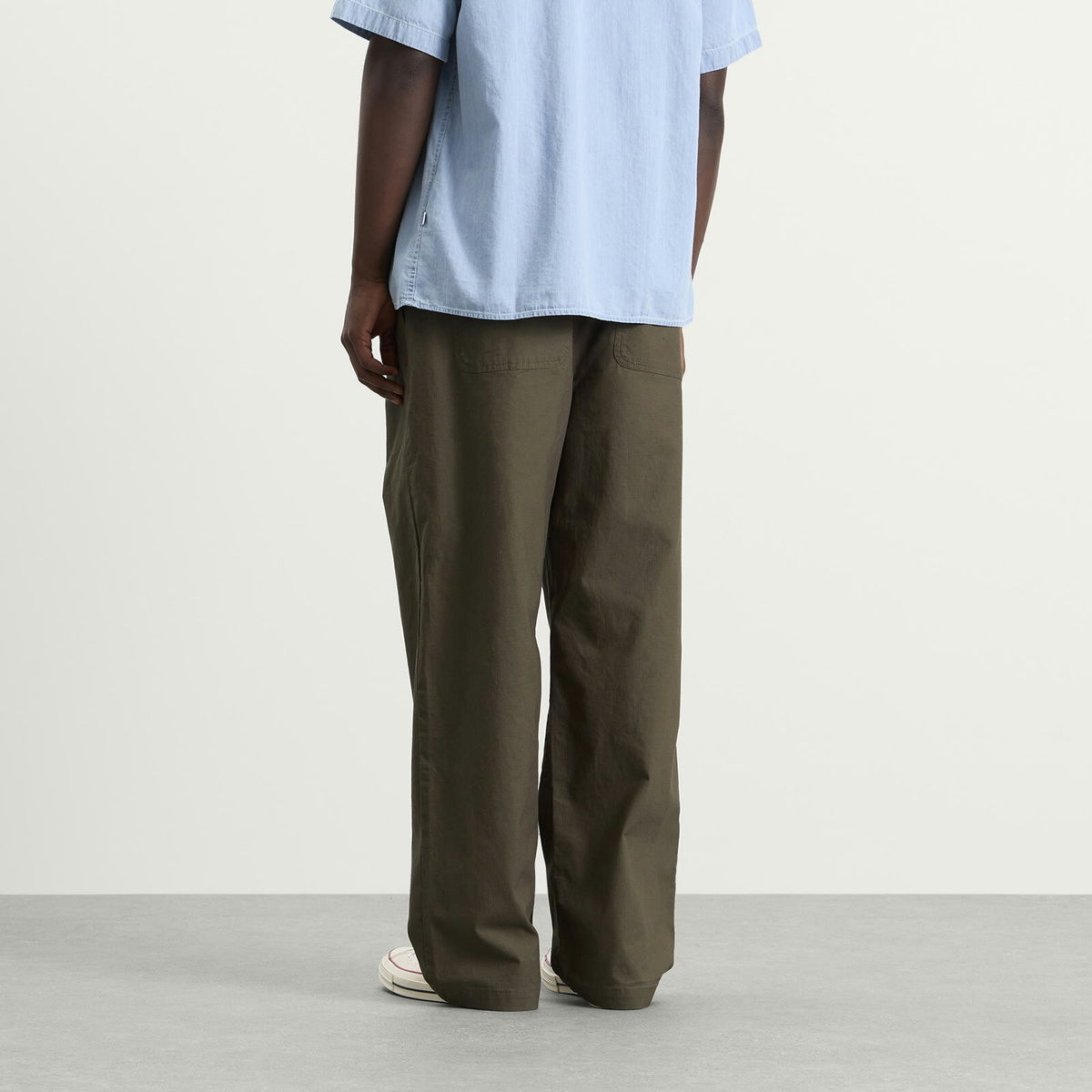 Folk Men's Drawcord Loose Trouser in Dark Olive Ripstop