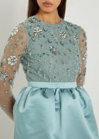 Huishan Zhang Starla Embellished Duchess Satin and Tulle Midi Dress Grey