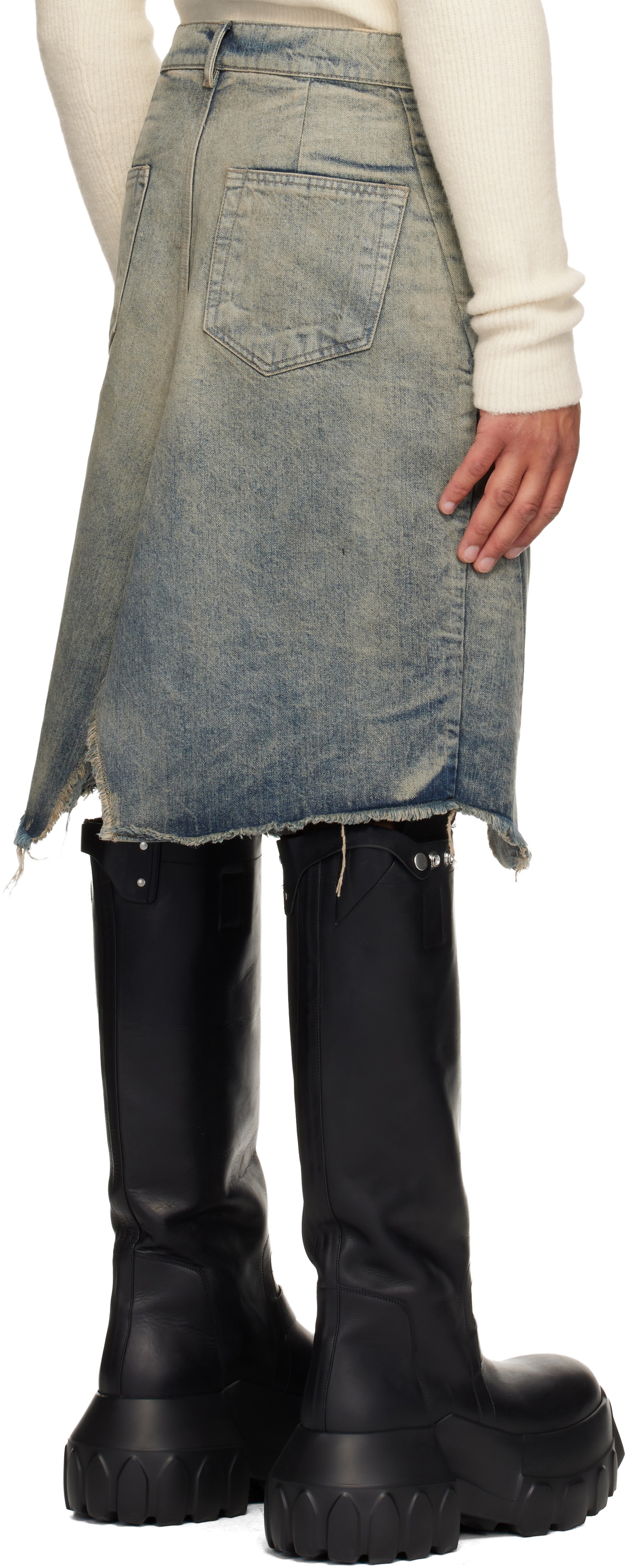 Rick Owens Blue Concordians Slivered Denim Midi Skirt