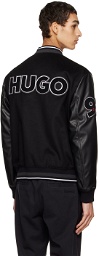 Hugo Black Varsity Faux-Leather Bomber Jacket