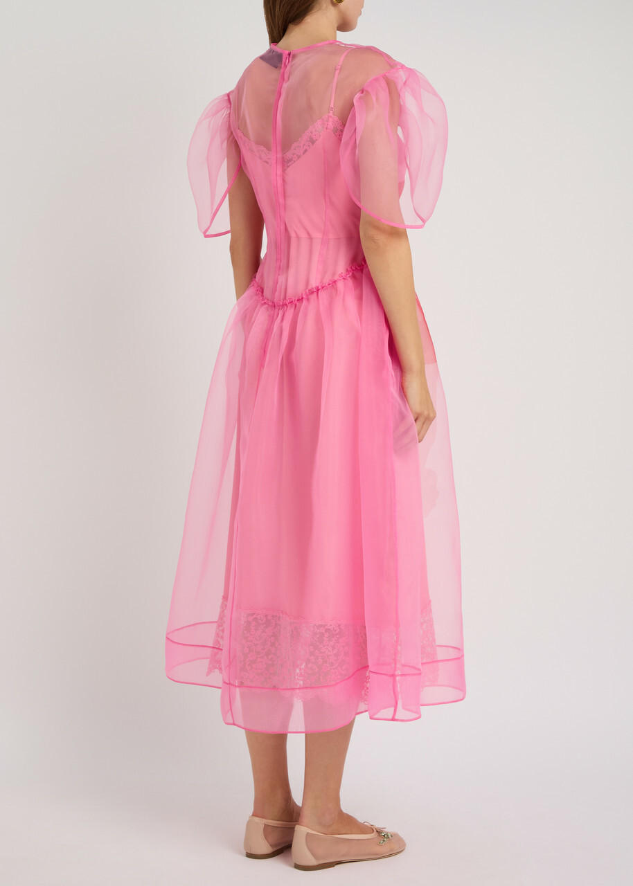 Simone Rocha Petal Sheer-satin Organza Midi Dress Pink