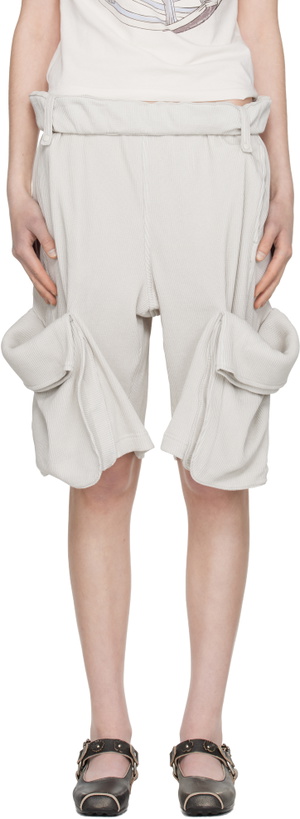 Photo: OPEN YY Gray Rolled Waist Sweat Cargo Shorts