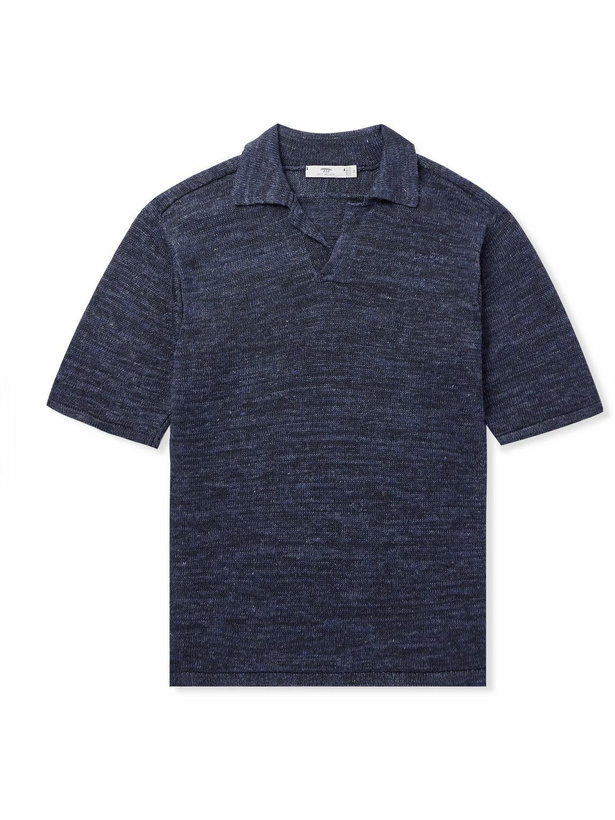 Photo: Inis Meáin - Knitted Linen Polo Shirt - Blue