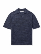 Inis Meáin - Knitted Linen Polo Shirt - Blue