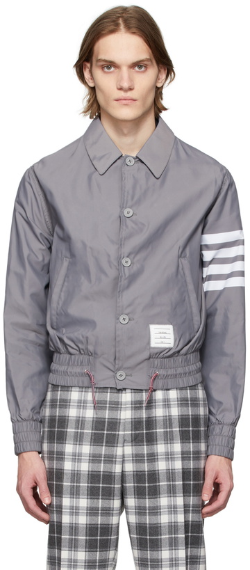 Photo: Thom Browne Grey 4-Bar Swim Tech Jacket