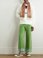 Valentino Garavani - Flared Jacquard-Trimmed Cotton and Linen-Blend Velvet Trousers - Green