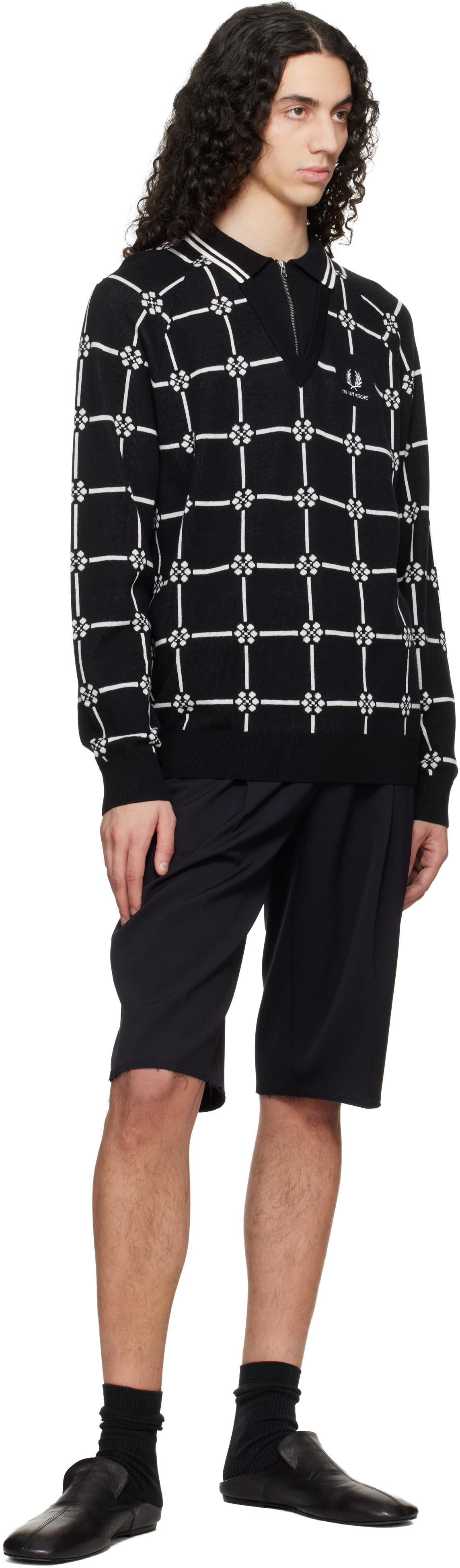 Fred Perry Black Kris Van Assche Edition Long Sleeve Knitted Polo
