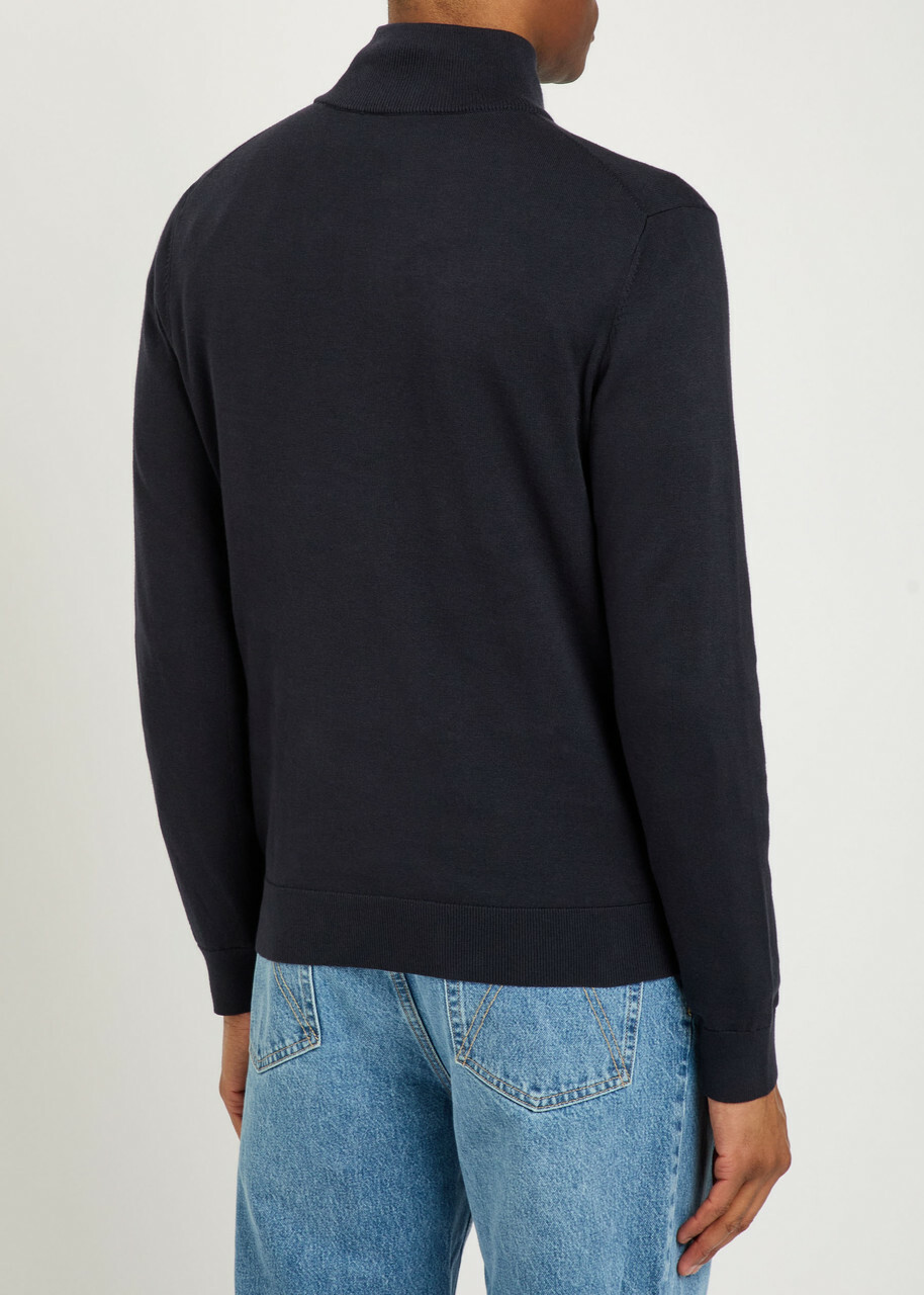 PS Paul Smith Appliquéd Half-zip Cotton Jumper Navy