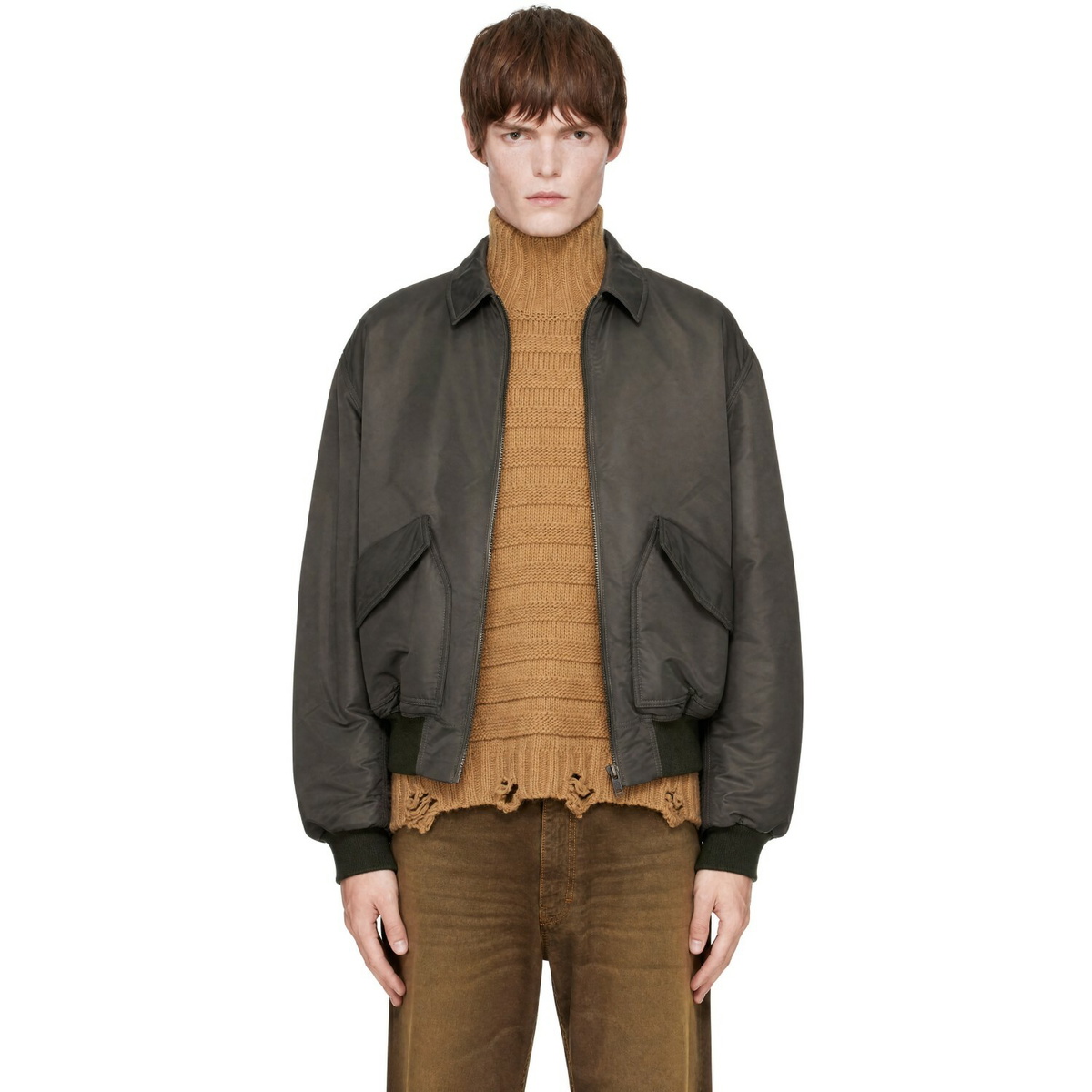 MM6 Maison Margiela Men's Hooded Denim Bomber Jacket in Brown MM6
