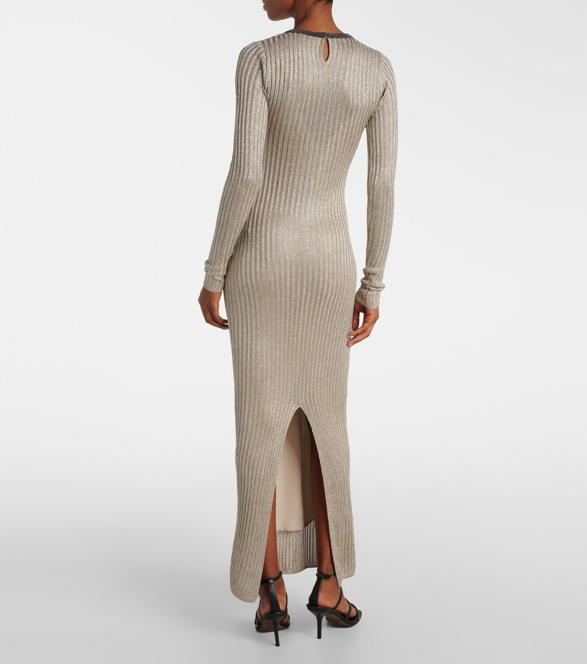Brunello Cucinelli Monili ribbed-knit lamé maxi dress
