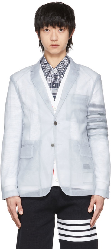 Photo: Thom Browne Grey Nylon 4-Bar Blazer