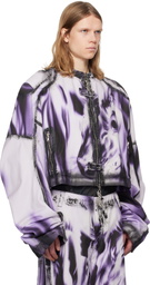 Gerrit Jacob White & Purple Printed Moto Denim Jacket