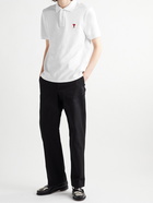 AMI PARIS - Logo-Embroidered Cotton-Piqué Polo Shirt - White