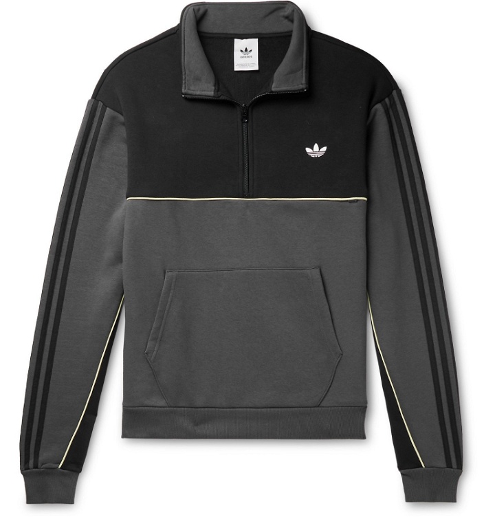 Photo: adidas Originals - Colour-Block Logo-Embroidered Fleece-Back Half-Zip Sweatshirt - Gray