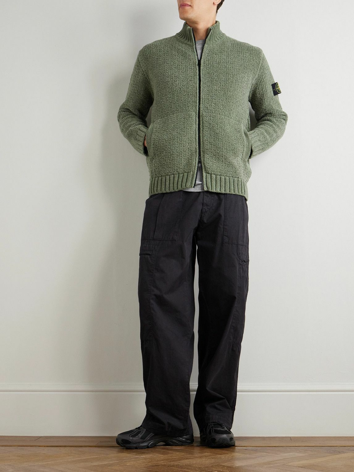 Stone Island - Logo-Appliquéd Cotton-Chenille Zip-Up Sweater