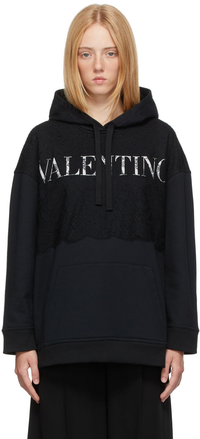 Valentino Black Lace Logo Hoodie Valentino