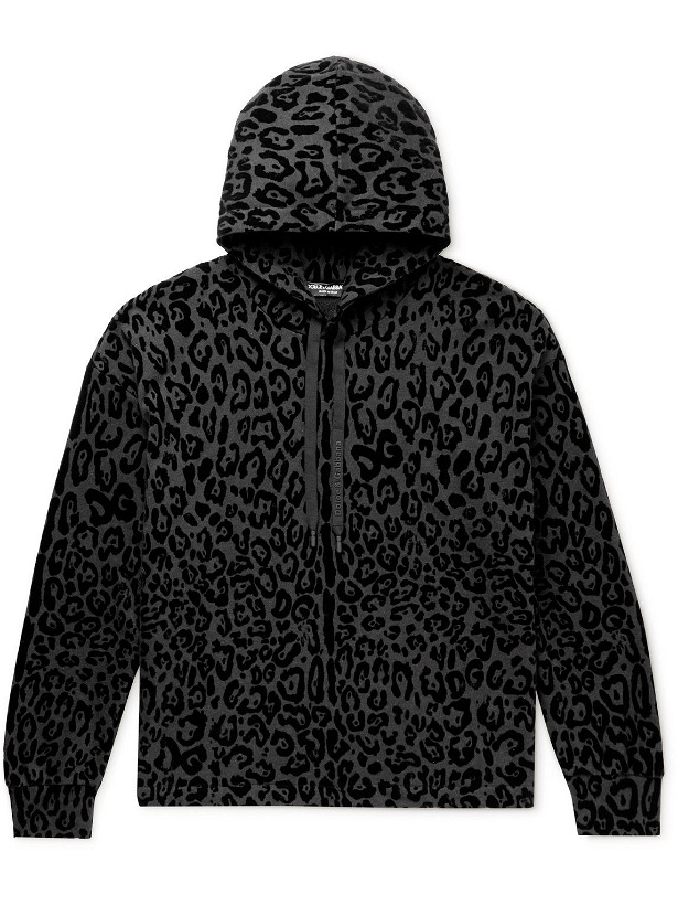 Photo: Dolce & Gabbana - Leopard-Flocked Cotton-Jersey Hoodie - Black