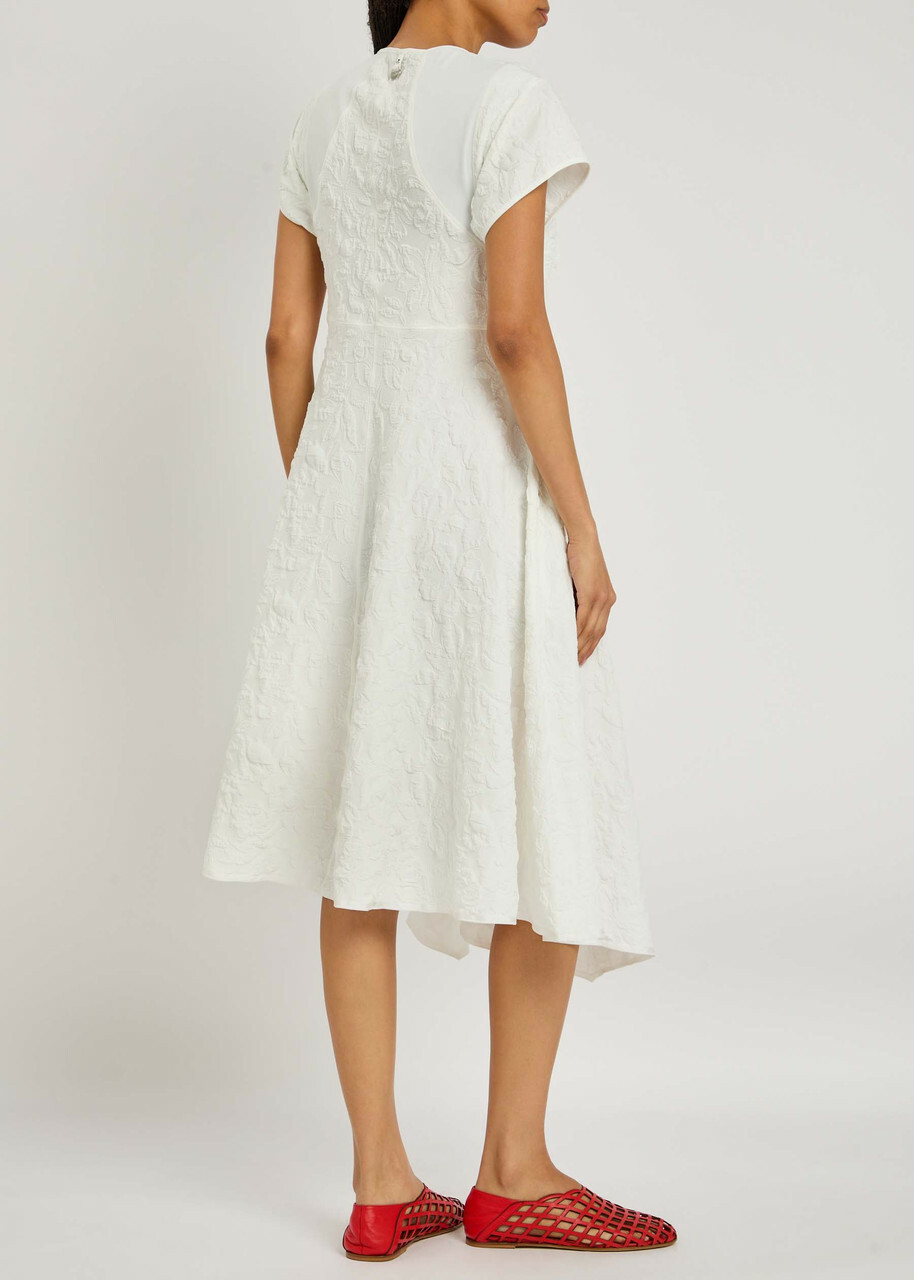 High Party Floral-jacquard Stretch-jersey Midi Dress White