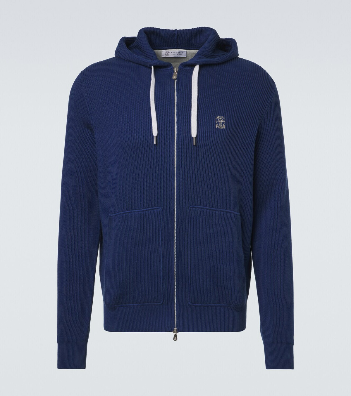Brunello Cucinelli Logo ribbed-knit cotton zip-up hoodie