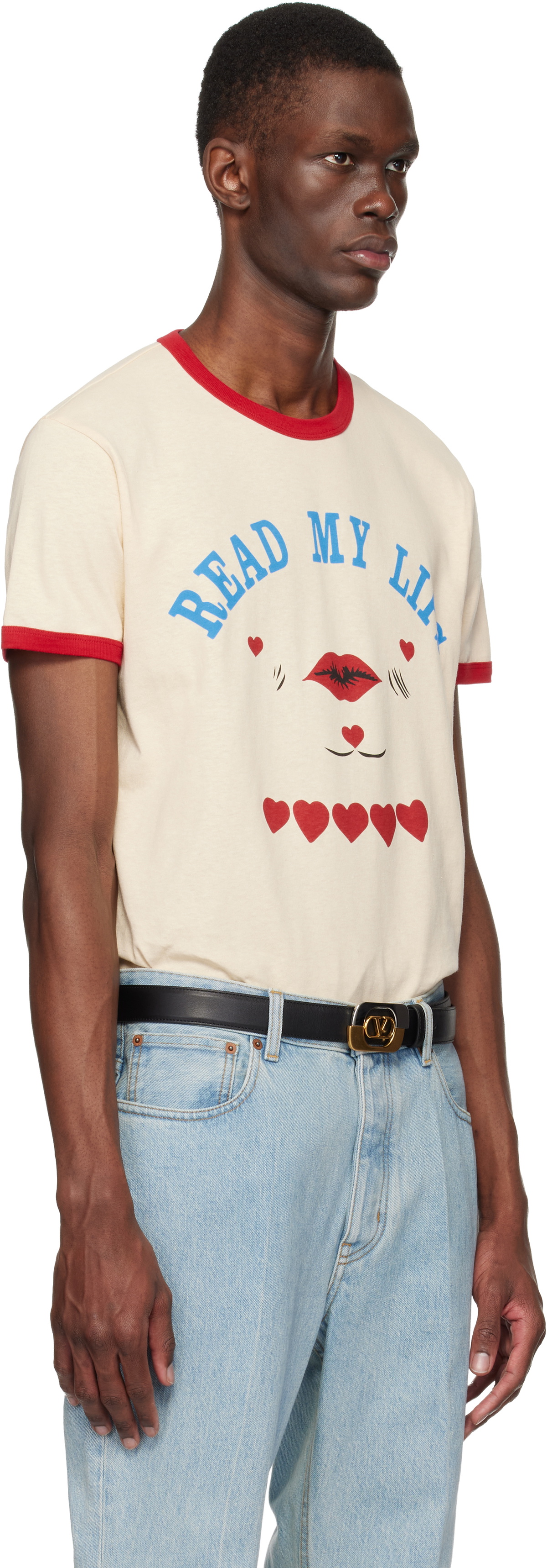 Valentino Off-White Cotton 'Read My Lips' Print T-shirt