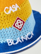 Casablanca - Logo-Embroidered Appliquéd Striped Crocheted Cotton Beanie - Blue