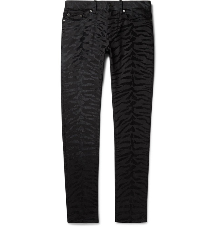 Photo: SAINT LAURENT - Skinny-Fit Velvet-Flocked Denim Jeans - Black