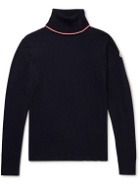 Moncler - Logo-Appliquéd Striped Virgin Wool Rollneck Sweater - Blue