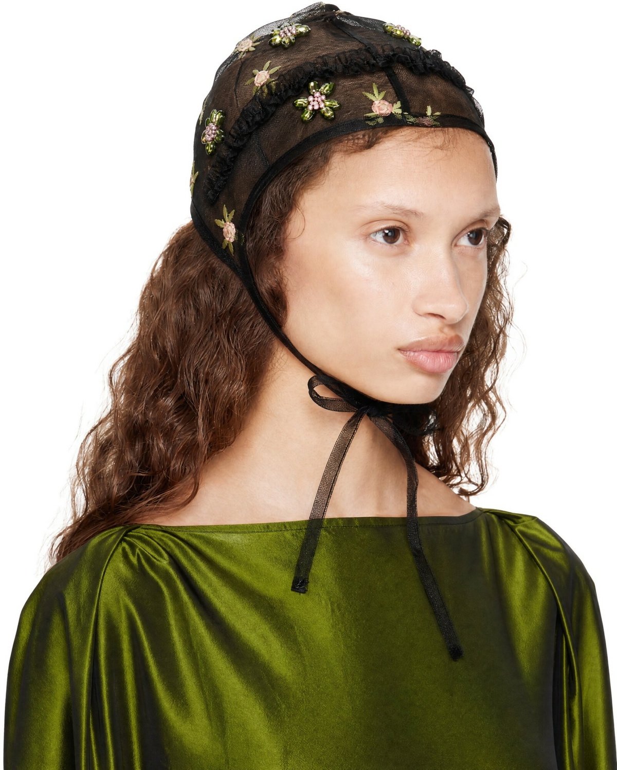Simone Rocha Black Frill Embellished Bonnet