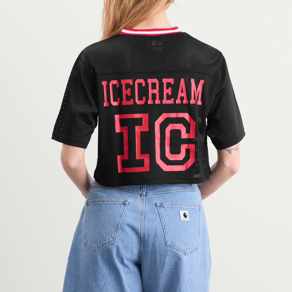 ICECREAM Women's Cropped Football Jersey in Black