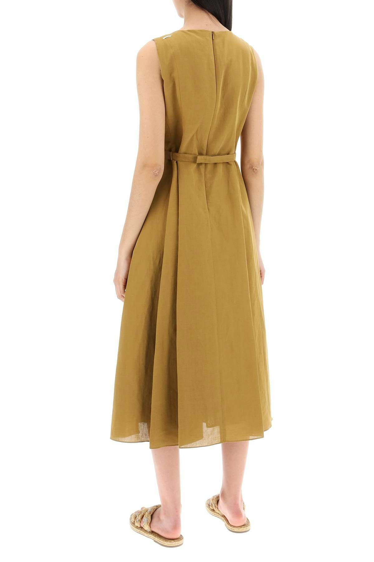 S Max Maraアウトレット「AMELIE」コットンリネン フレアドレス S MAX MARA amelie midi dress in cotton and linen Khaki S Max