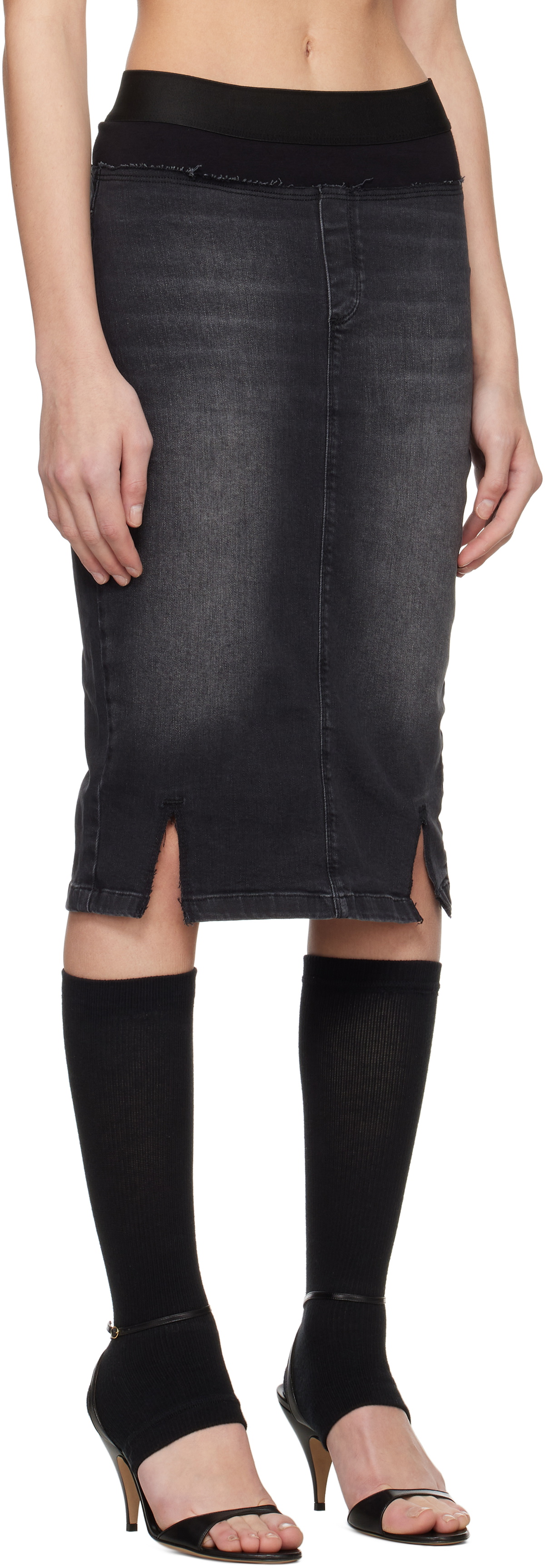 Prototypes Black Waistband Pencil Denim Midi Skirt