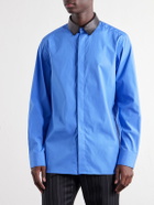 TOM FORD - Studded Leather-Trimmed Cotton-Poplin Shirt - Blue