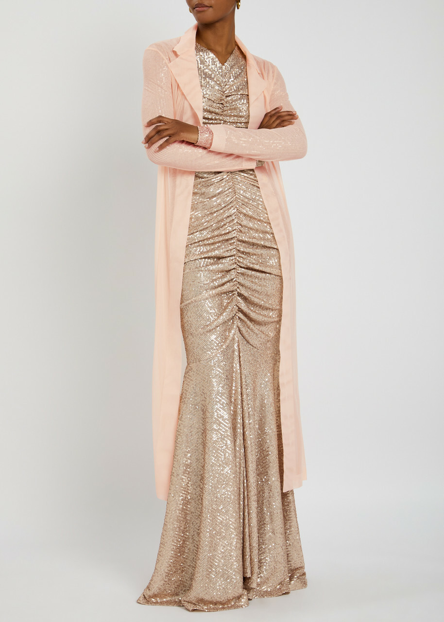 Norma Kamali Single-breasted Mesh Coat Beige