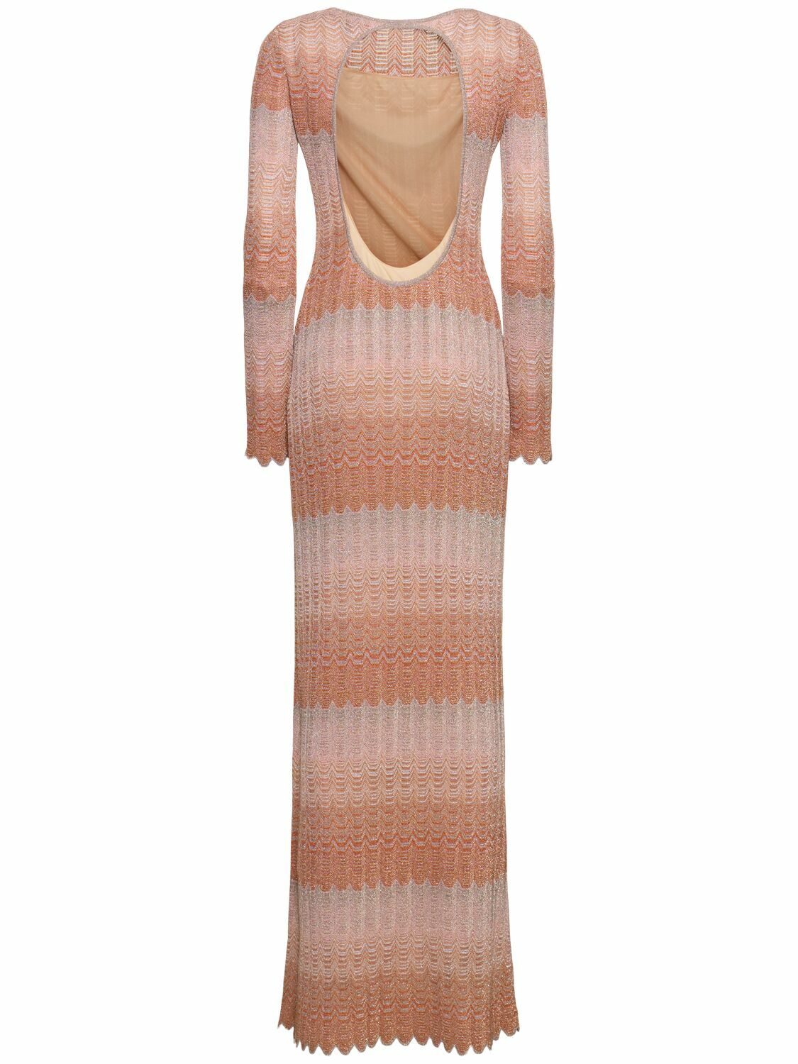 MISSONI Knit Long Sleeve Viscose Lam Maxi Dress Missoni