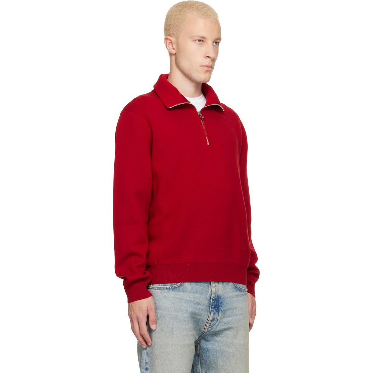 TOM FORD Red Double Face Wool Half Zip Jacket