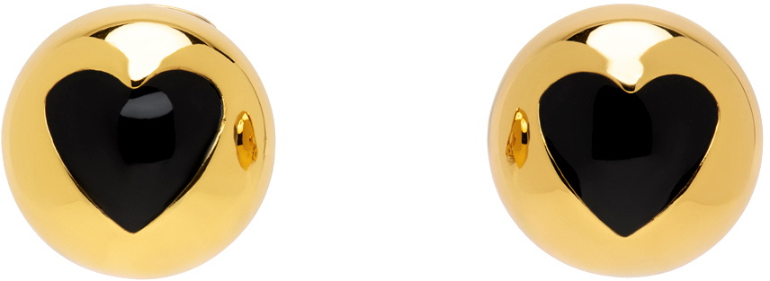 Moschino Gold & Black Heart Buttons Clip-On Earrings