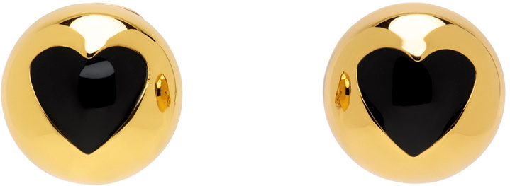 Photo: Moschino Gold & Black Heart Buttons Clip-On Earrings