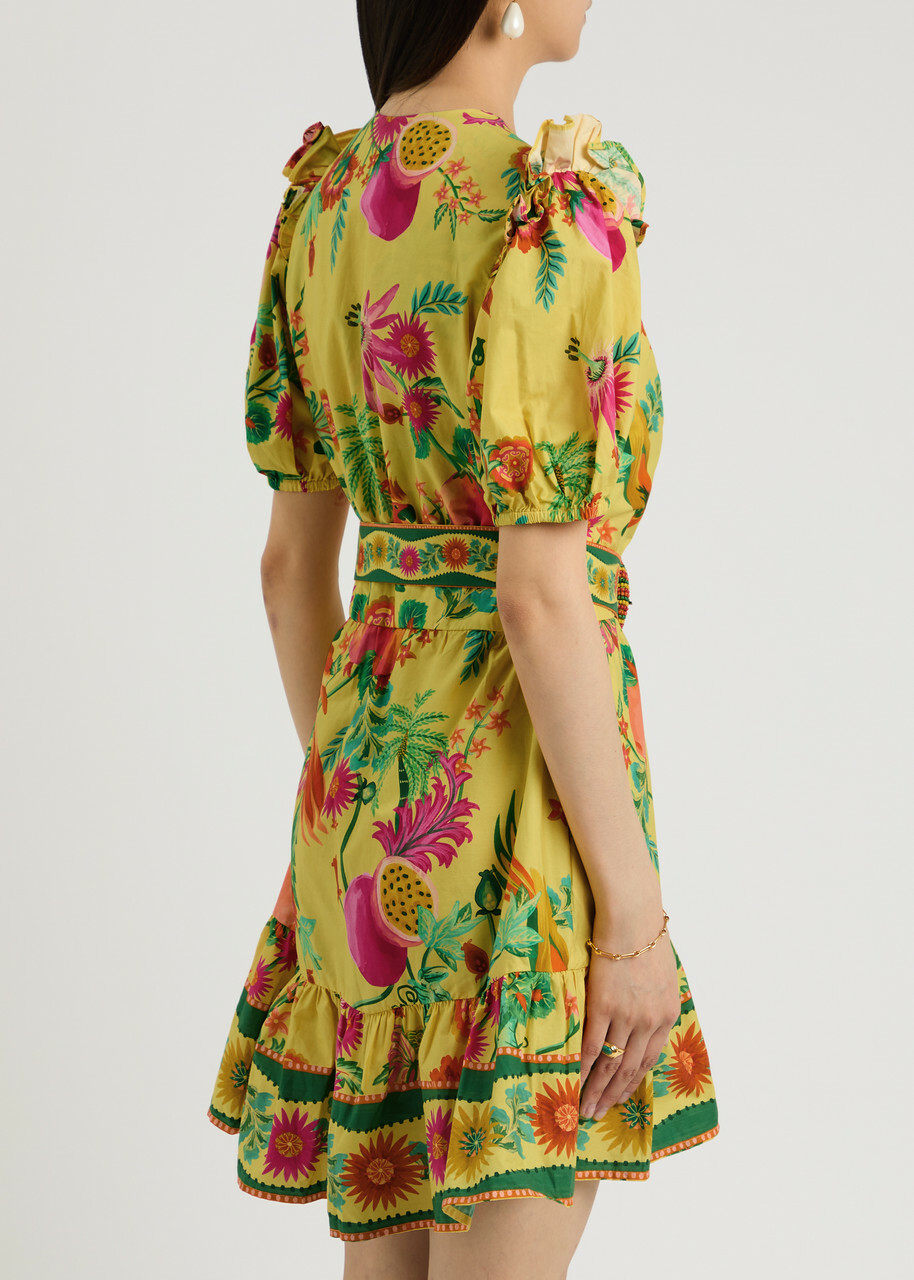 Farm Rio Fruit Garden Printed Cotton-poplin Mini Dress Yellow