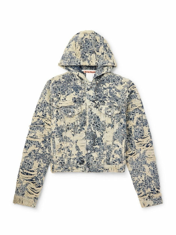 Photo: Acne Studios - Distressed Logo-Jacquard Denim Hooded Jacket - Blue