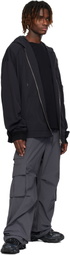 Juun.J Black Nylon Puckering Zip-Up Hoodie