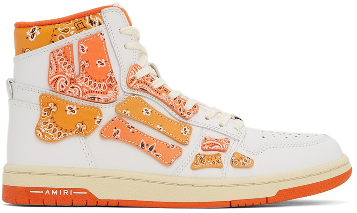 Photo: AMIRI White & Orange Skel Top Hi Bandana Sneakers