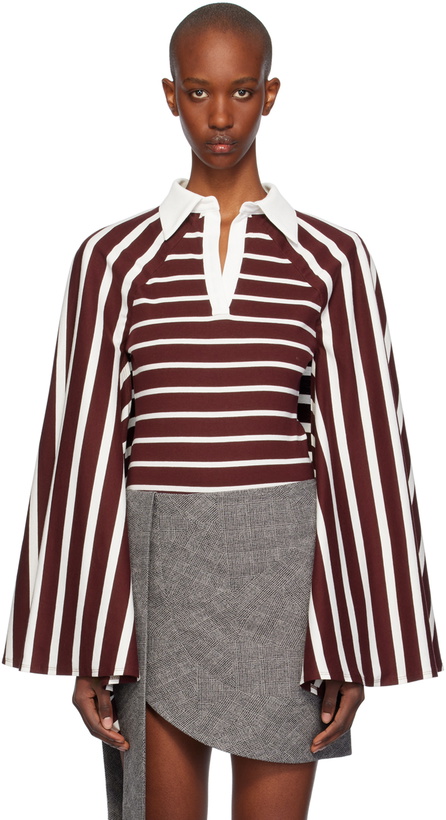 Photo: FIDAN NOVRUZOVA Burgundy & White Aby Cape Polo Bodysuit