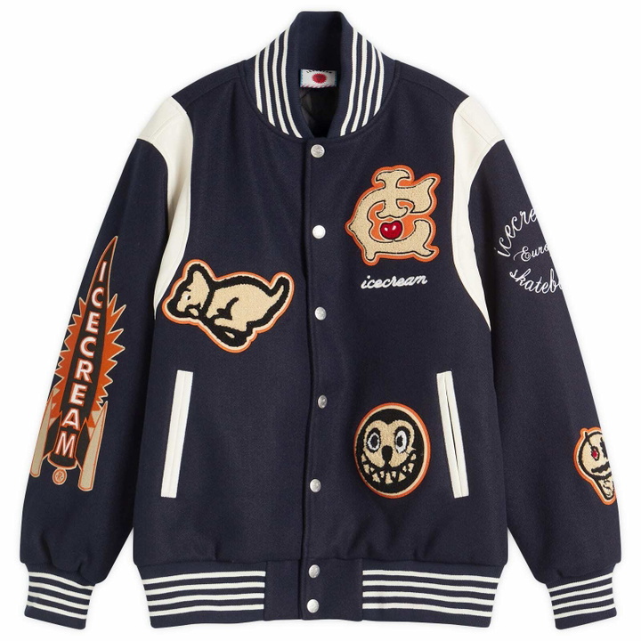Photo: ICECREAM Men's Collegiate Patch Varsity Jacket in Navy