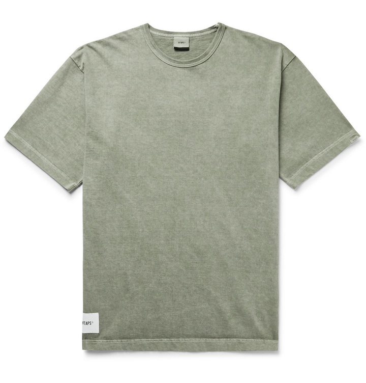 Photo: WTAPS - Sign Logo-Appliquéd Embroidered Pigment-Dyed Cotton-Jersey T-Shirt - Green