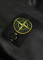 Stone Island Hooded Padded Grained Leather Jacket Black