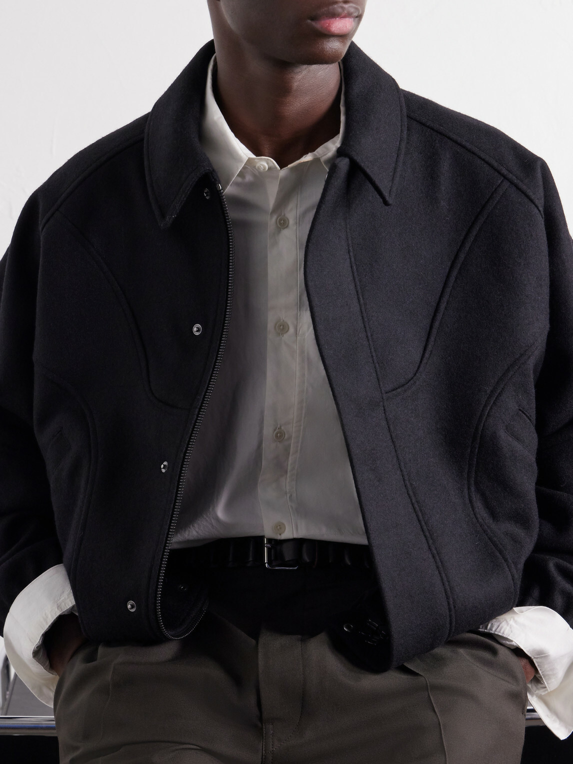 SAGE NATION - Jiji Paneled Melton Wool Jacket - Black