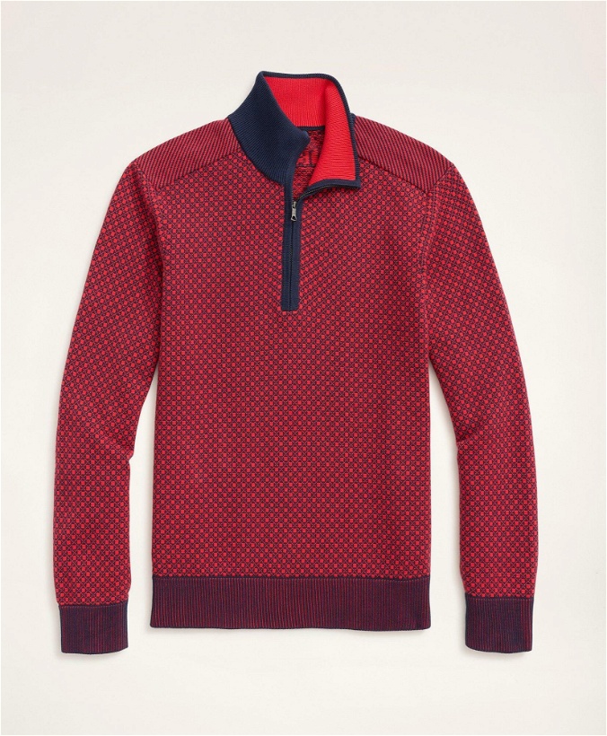 Photo: Brooks Brothers Men's Cotton Jacquard 1818 Half-Zip Sweater | Navy/Red
