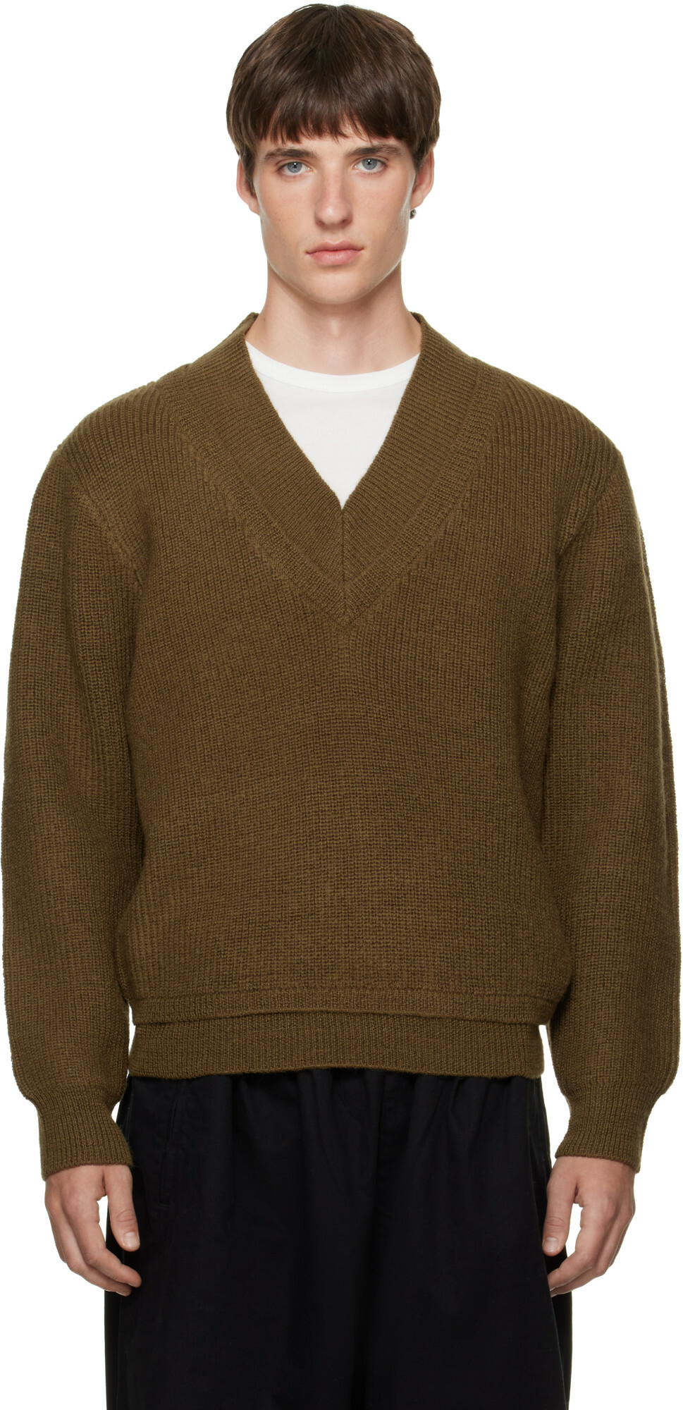 Entire Studios Khaki Knit V-Neck Sweater